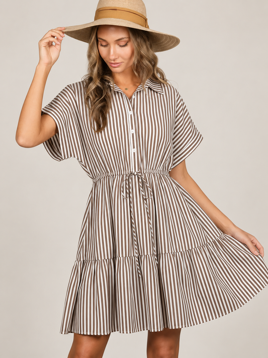 Striped Short Roll-Up Sleeve Dress