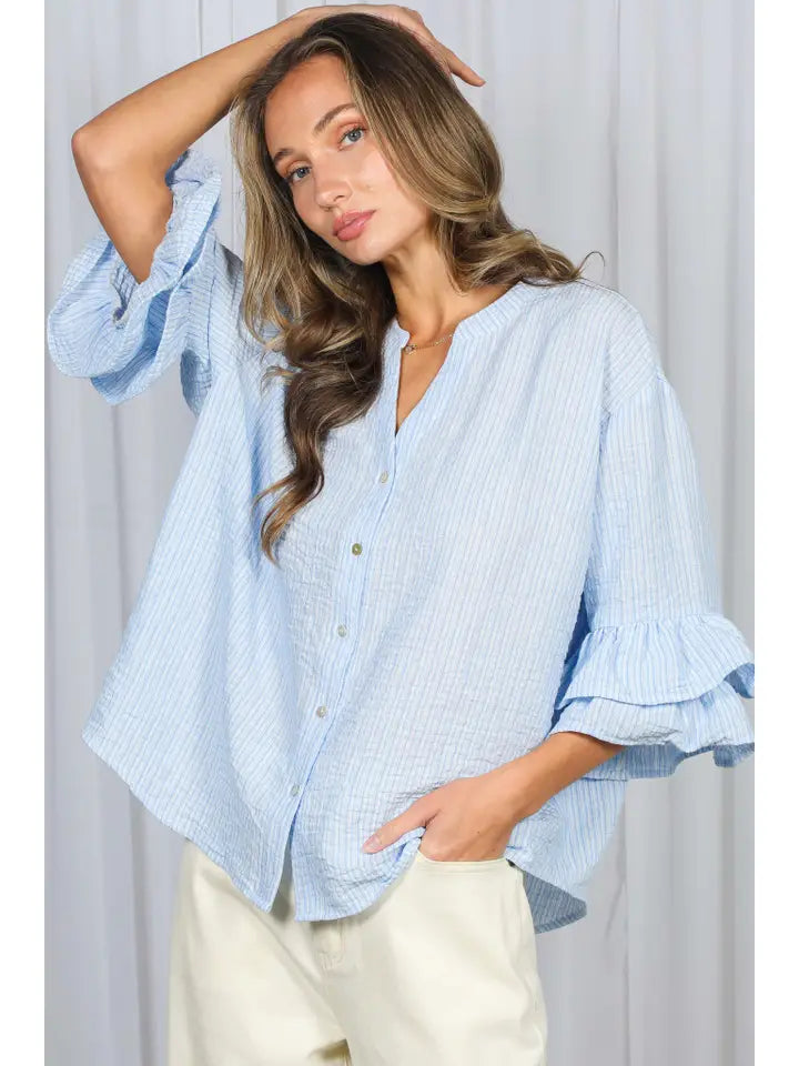 Striped Ruffle Accent Blouse