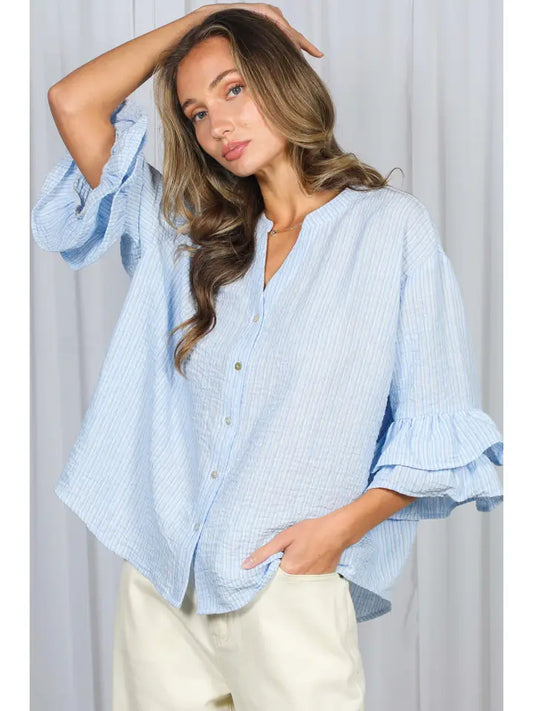 Striped Ruffle Accent Blouse