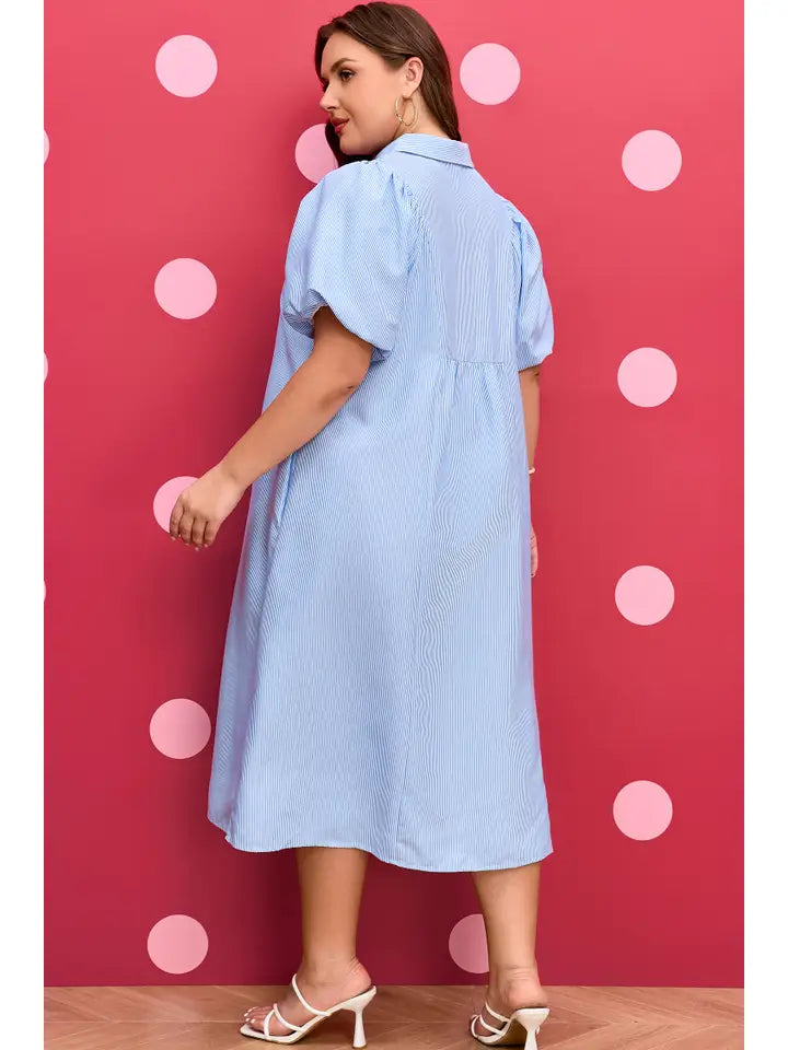 Stripe Collared V-Neck Dress