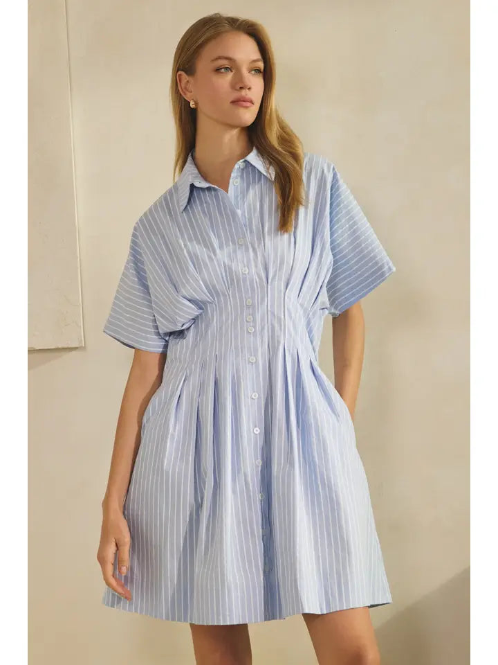 Striped Short-Sleeve Shirt Dress