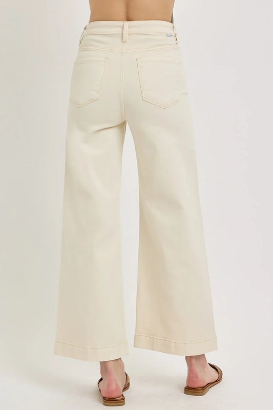 Ivory Tummy Control High-Rise Crop Wide-Leg Jeans