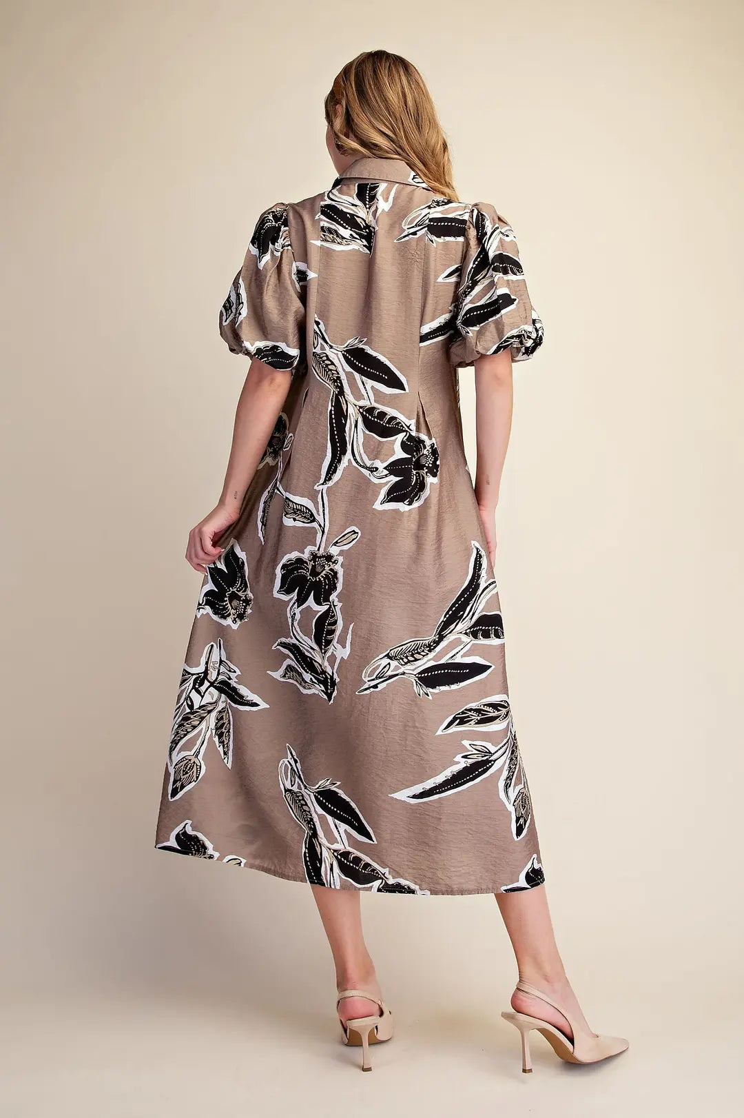 Fall Leaves Collared Midi Dress with Pockets