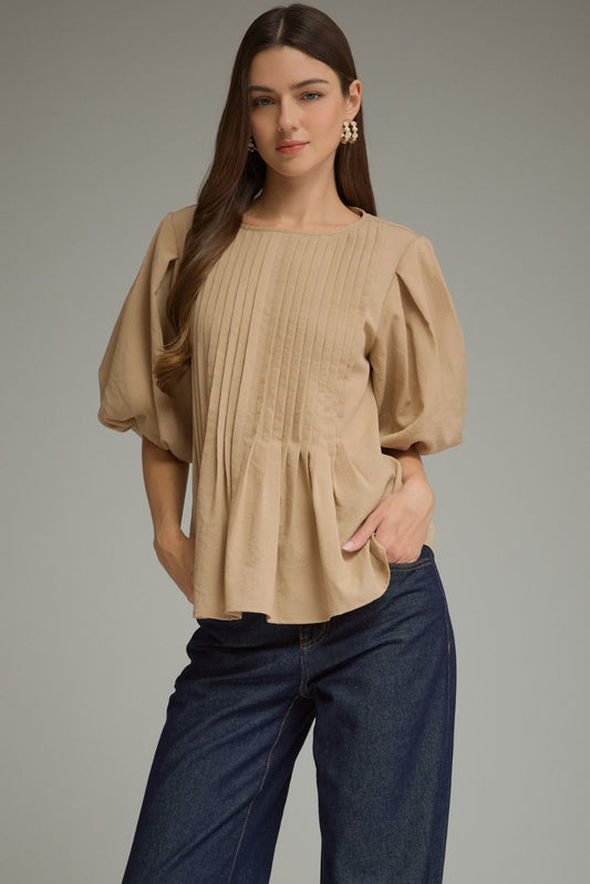 Taupe Short Puff Sleeve Top