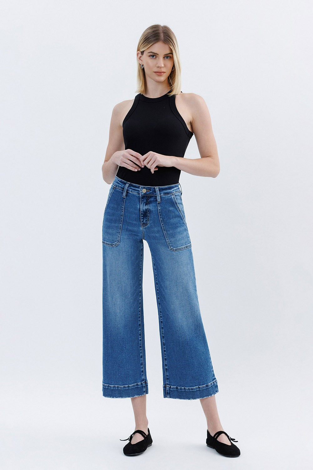 High Rise Crop Utility Wide Leg Jeans Magellanic