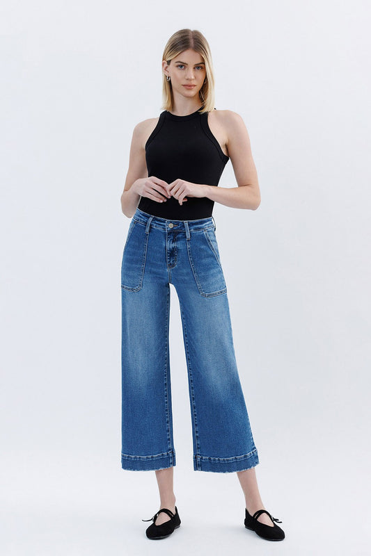High Rise Crop Utility Wide Leg Jeans Magellanic