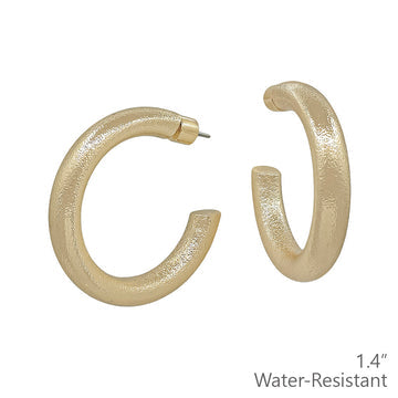 1.4" Water-Resistant Textured Gold Hoop Earrings