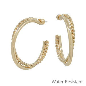 2" Water-Resistant Braided Gold Hoop Twist Earrings