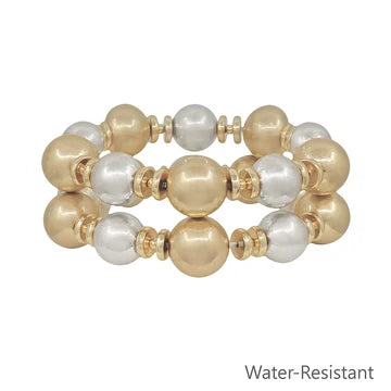 Matte Gold & Silver Beaded Bracelet Set of 2