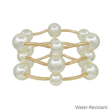 Pearl and Metal Bar Stretch Bracelet