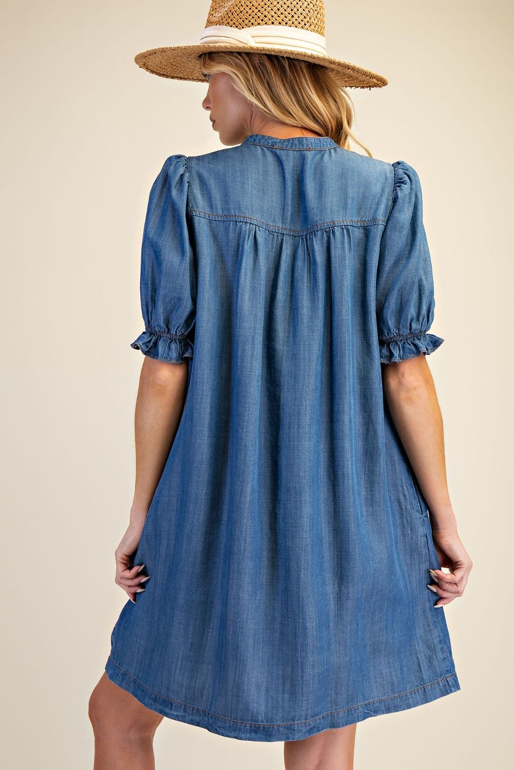 Button Front Washed Denim Dress