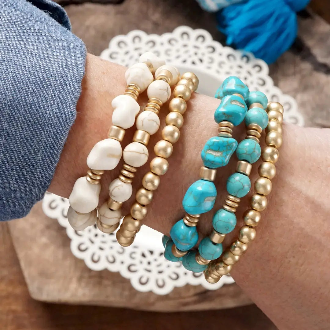 Western-Inspired Beaded Bracelet Set – Gold & Stone Accents