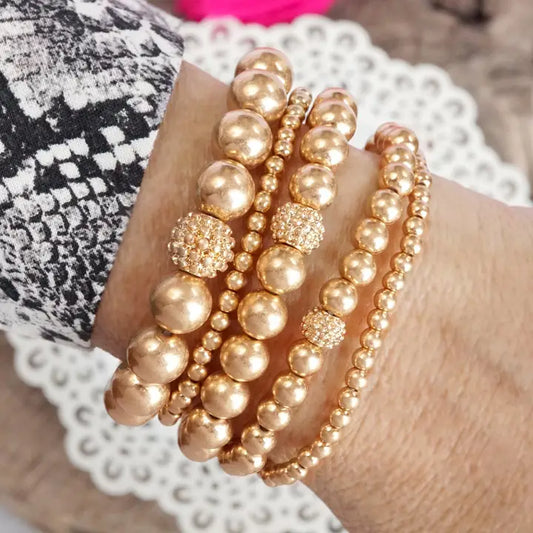 Beaded Bracelet Stack – Worn Gold Tone