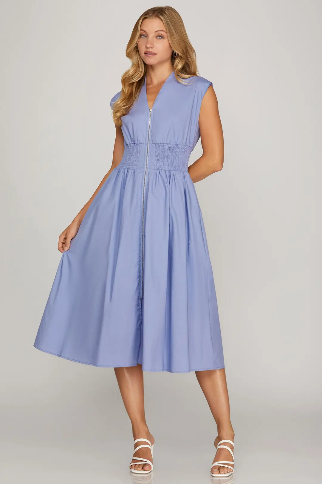 Drop Shoulder Smocked Waist Midi Dress
