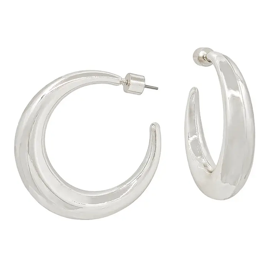 Silver water-resistant rounded hoop earrings, approximately 2 inches