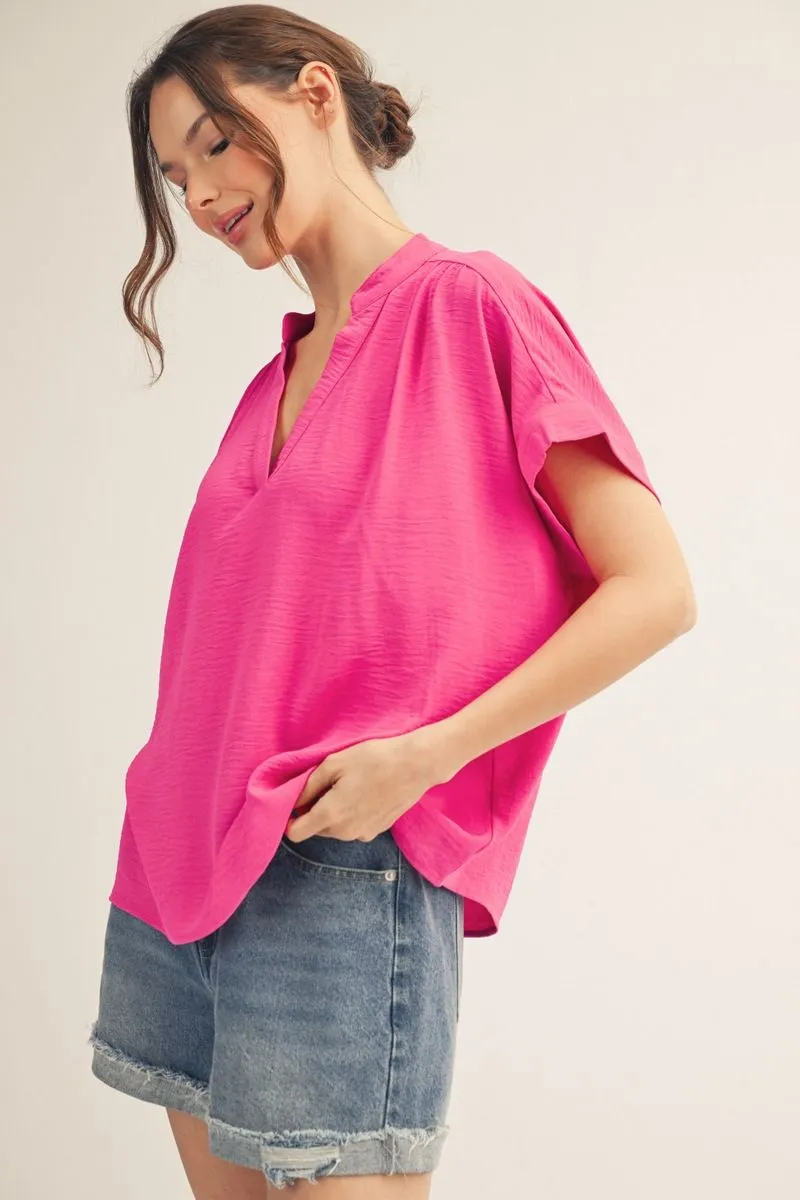 Drop Shoulder Black Crinkle Top