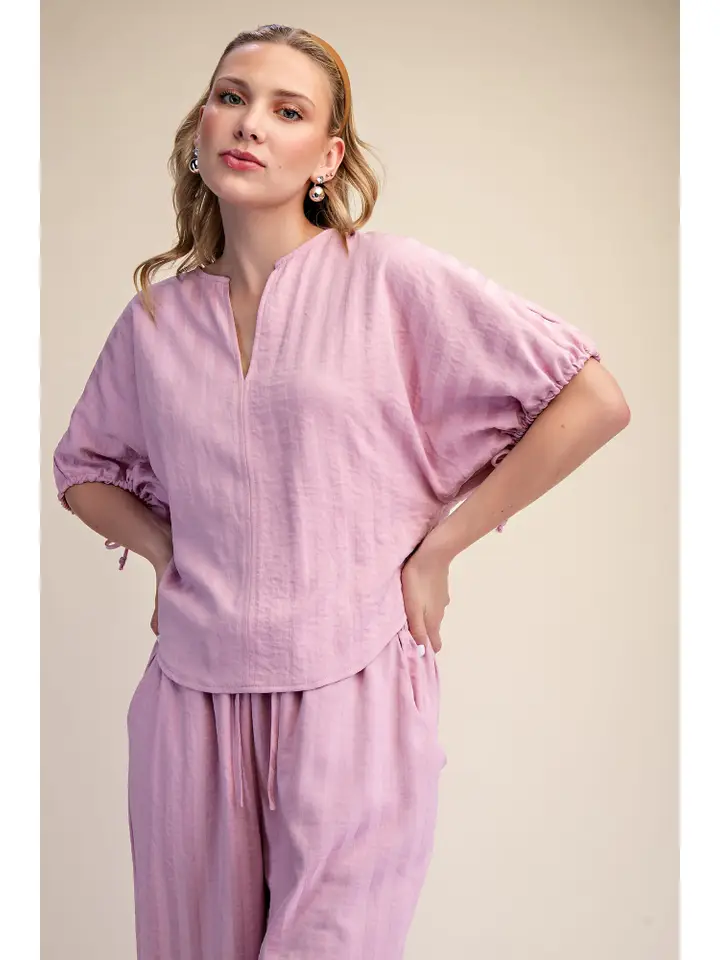Tie Puff Sleeve Top - Pink