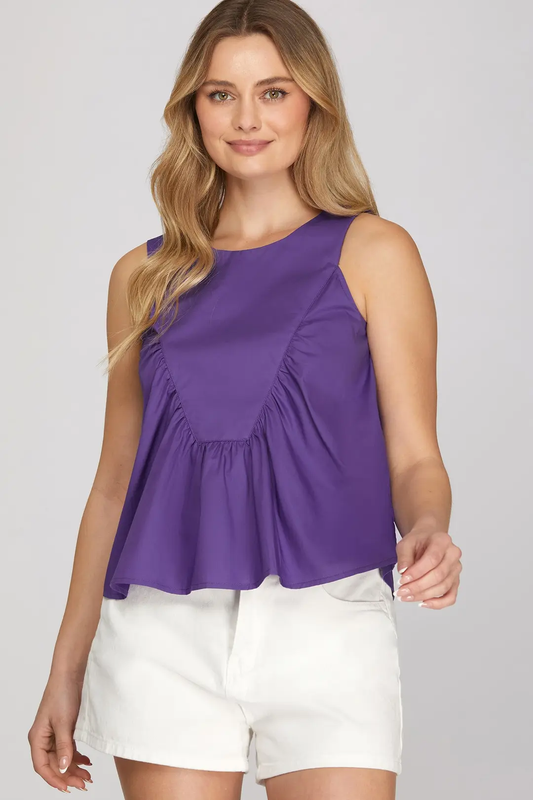 Purple Sleeveless Ruffle Top
